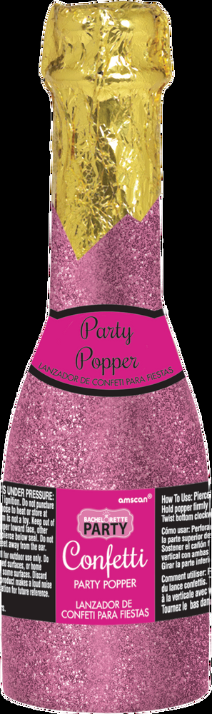 Glitter Pink Champagne Bottle Confetti Popper