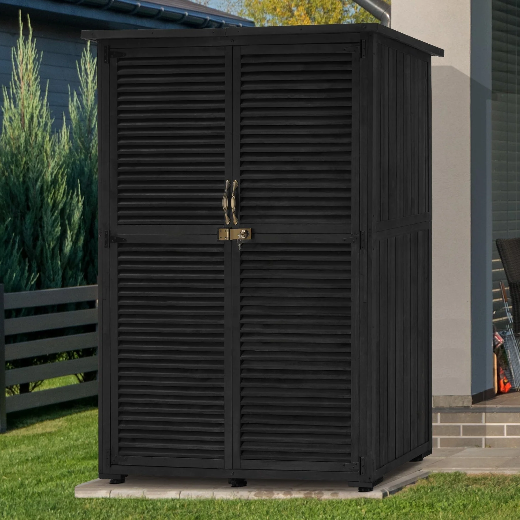 MCombo Outdoor Storage Cabinet Shed, Shuttered Doors with Lock, Wooden 0709 / 0808 / 1900
