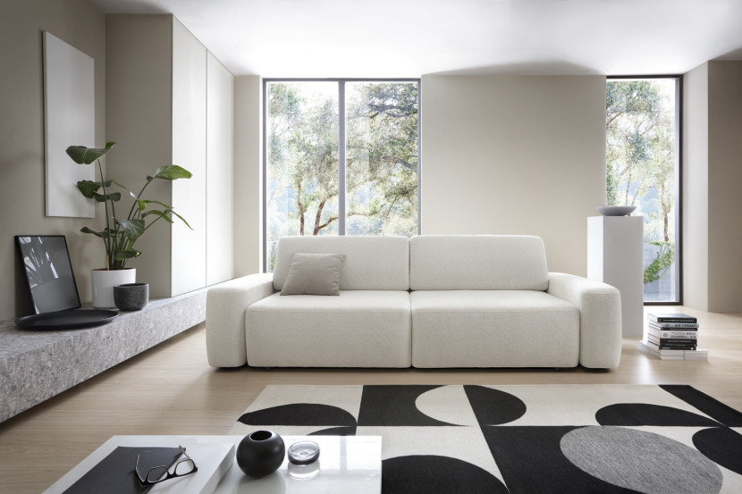 Sofa Orby beżowa Raven rozkładana styl skandynawski obła