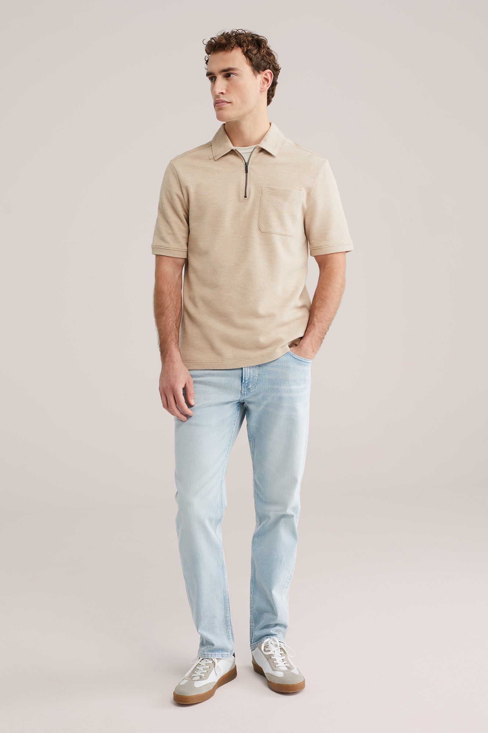 Heren regular fit polo met quarter-zip