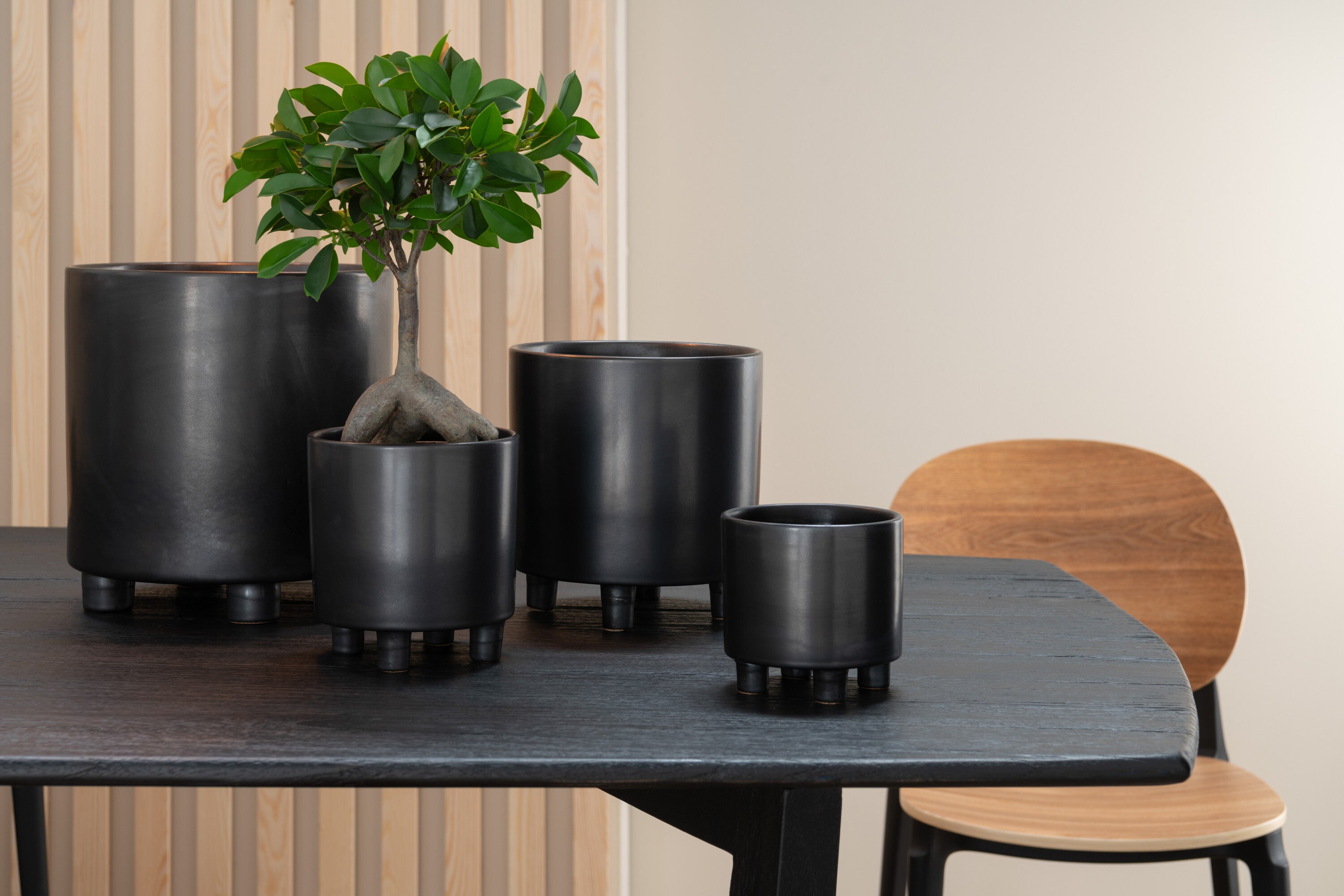 J-Line bloempot Smoke - keramiek - grijs/zwart - medium - Ø 15 cm
