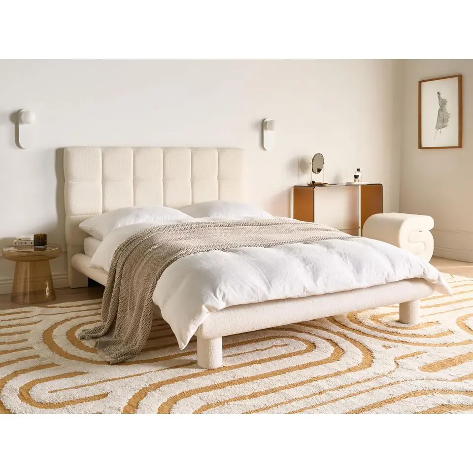 CRESSAT - Tweepersoonsbed - Off-white - 140 x 200 cm - Boucl&eacute;