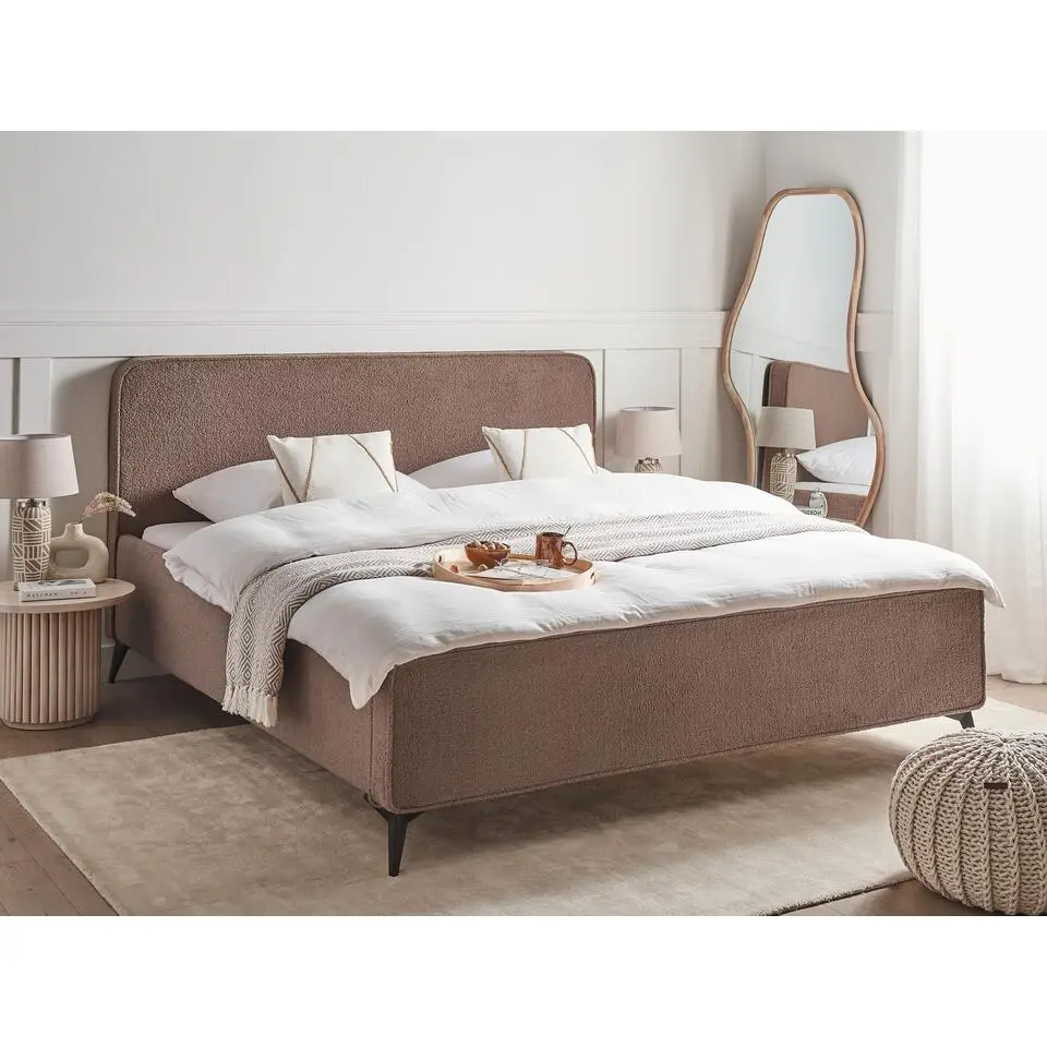VALOGNES - Tweepersoonsbed - Bruin - 180 x 200 cm - Boucl&eacute;