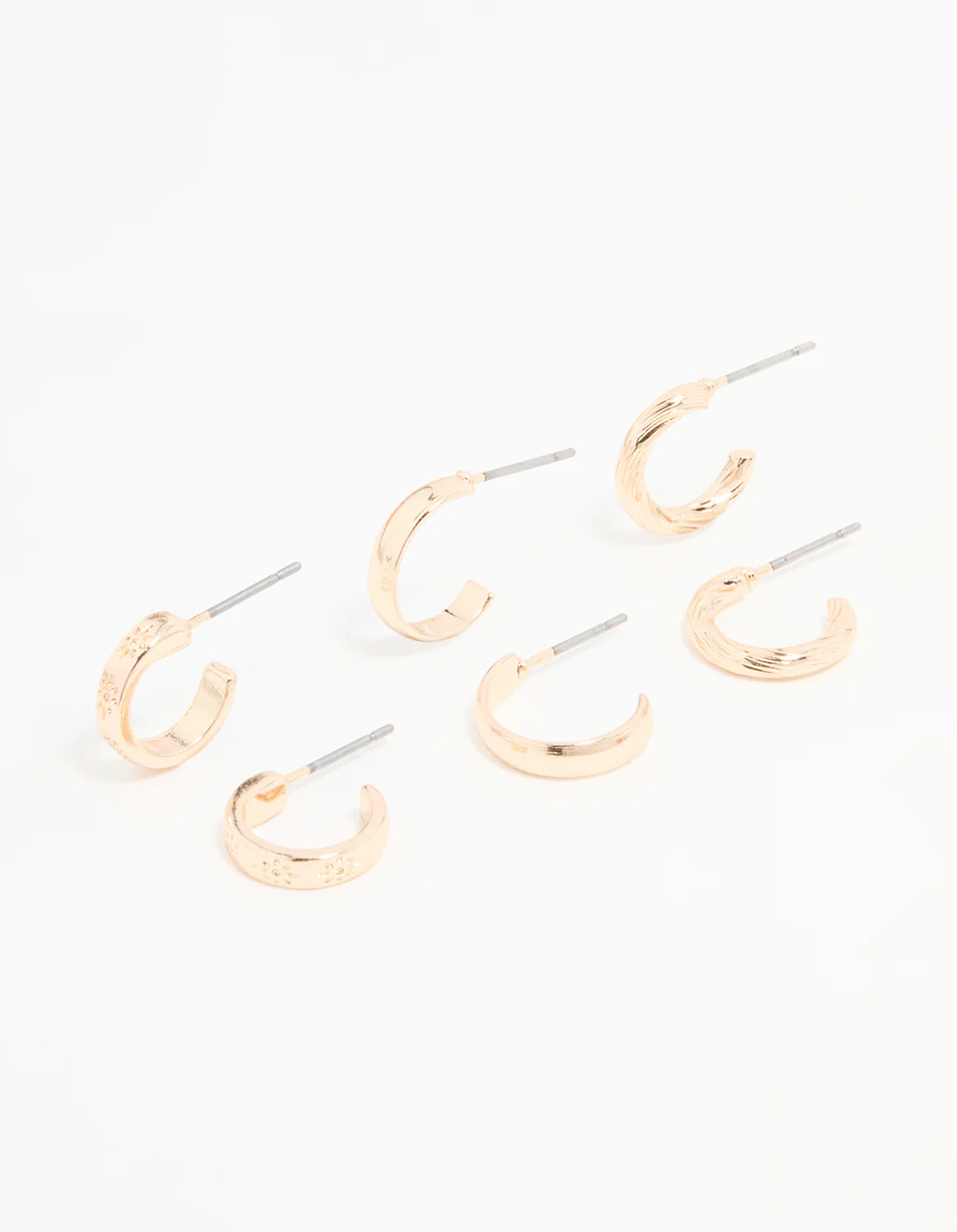Gold Textured & Sleek Hoop Earrings 3-Pack
