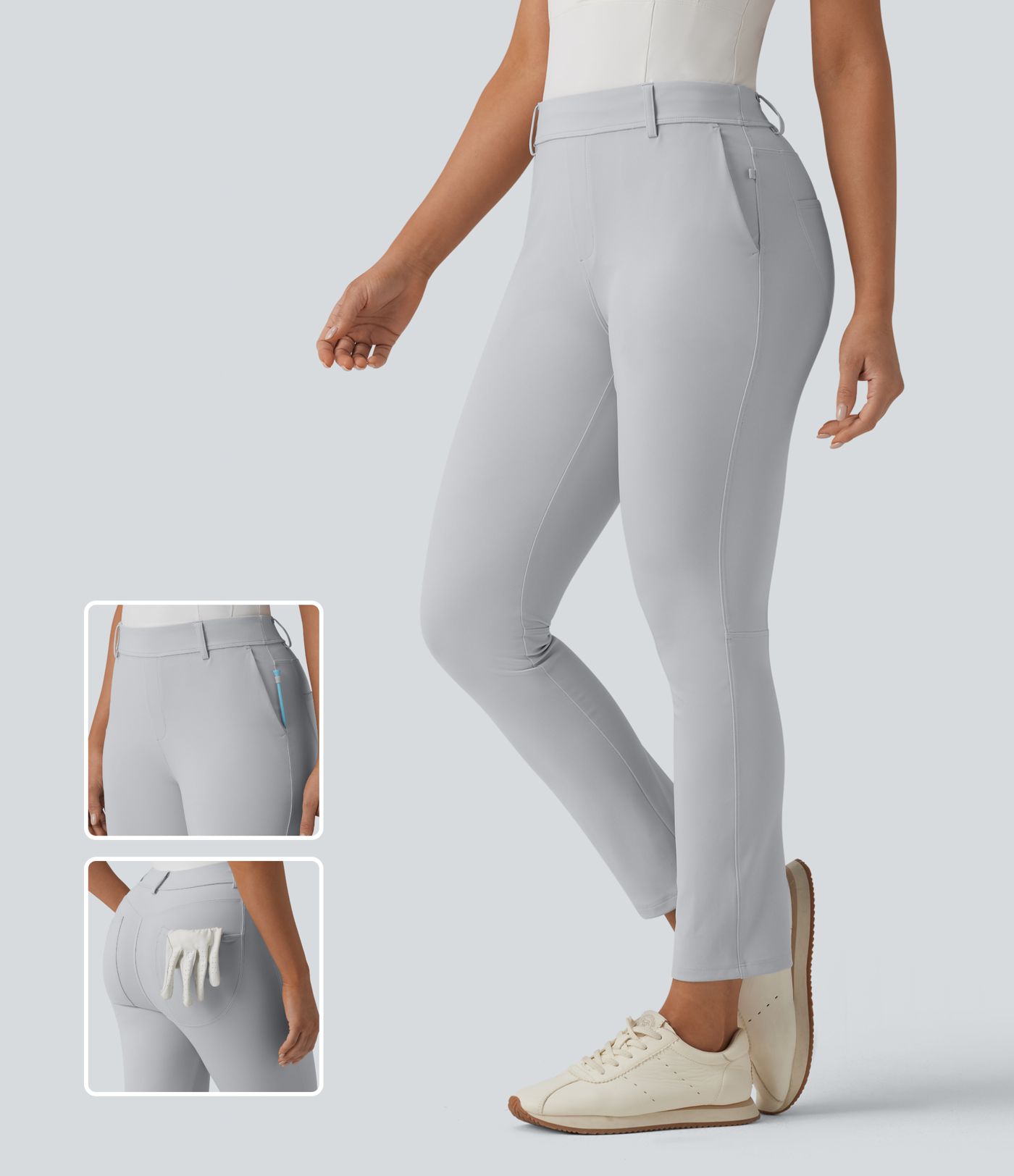 Pantalon de golf slim taille mi-haute séchage rapide avec poche pour tee, UPF 40
