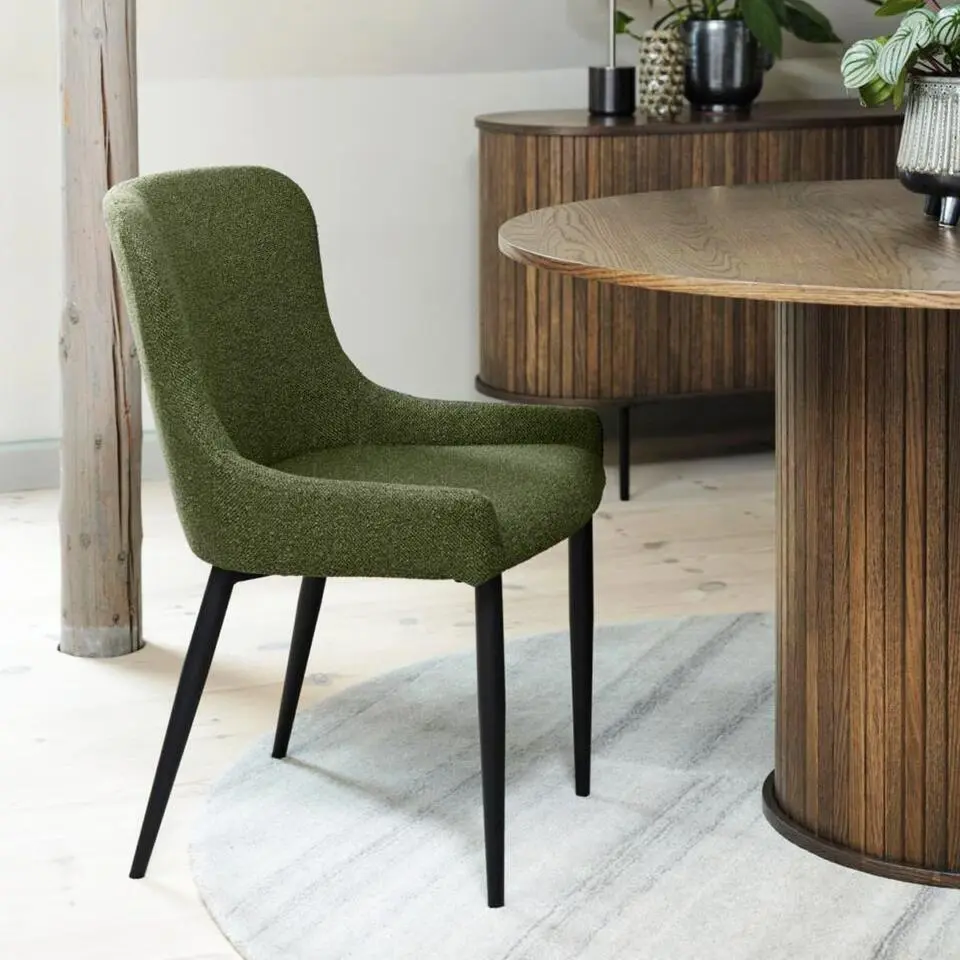Olivine Brigitta Eetkamerstoel Boucl&eacute; Groen - Zwarte Poten
