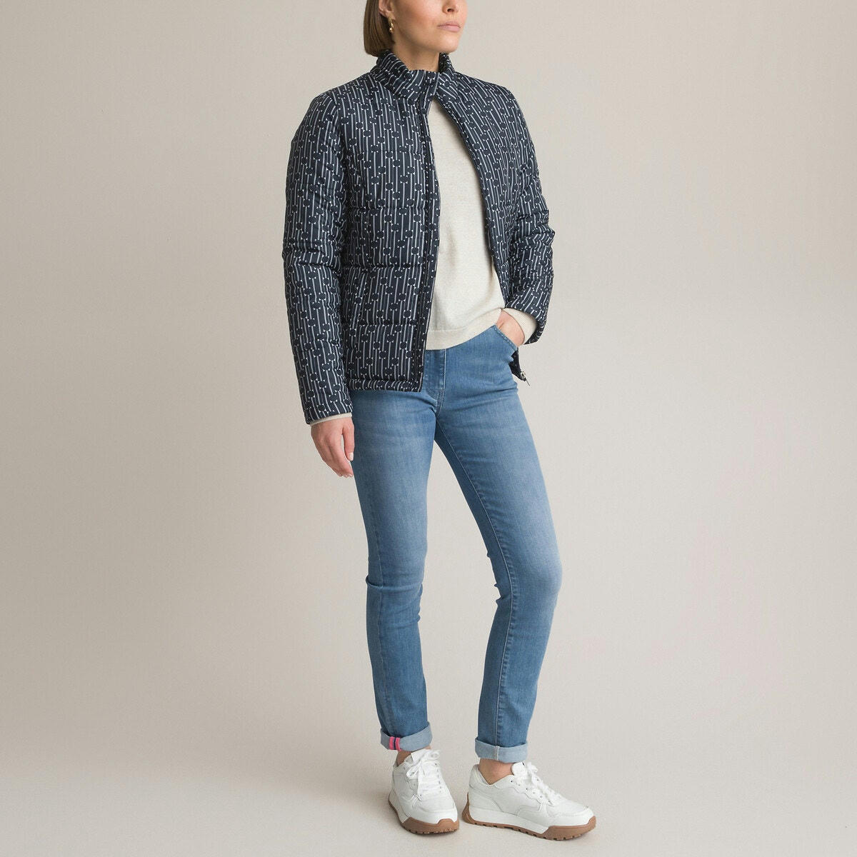 Doudoune courte, imprimé graphique, plein hiver
