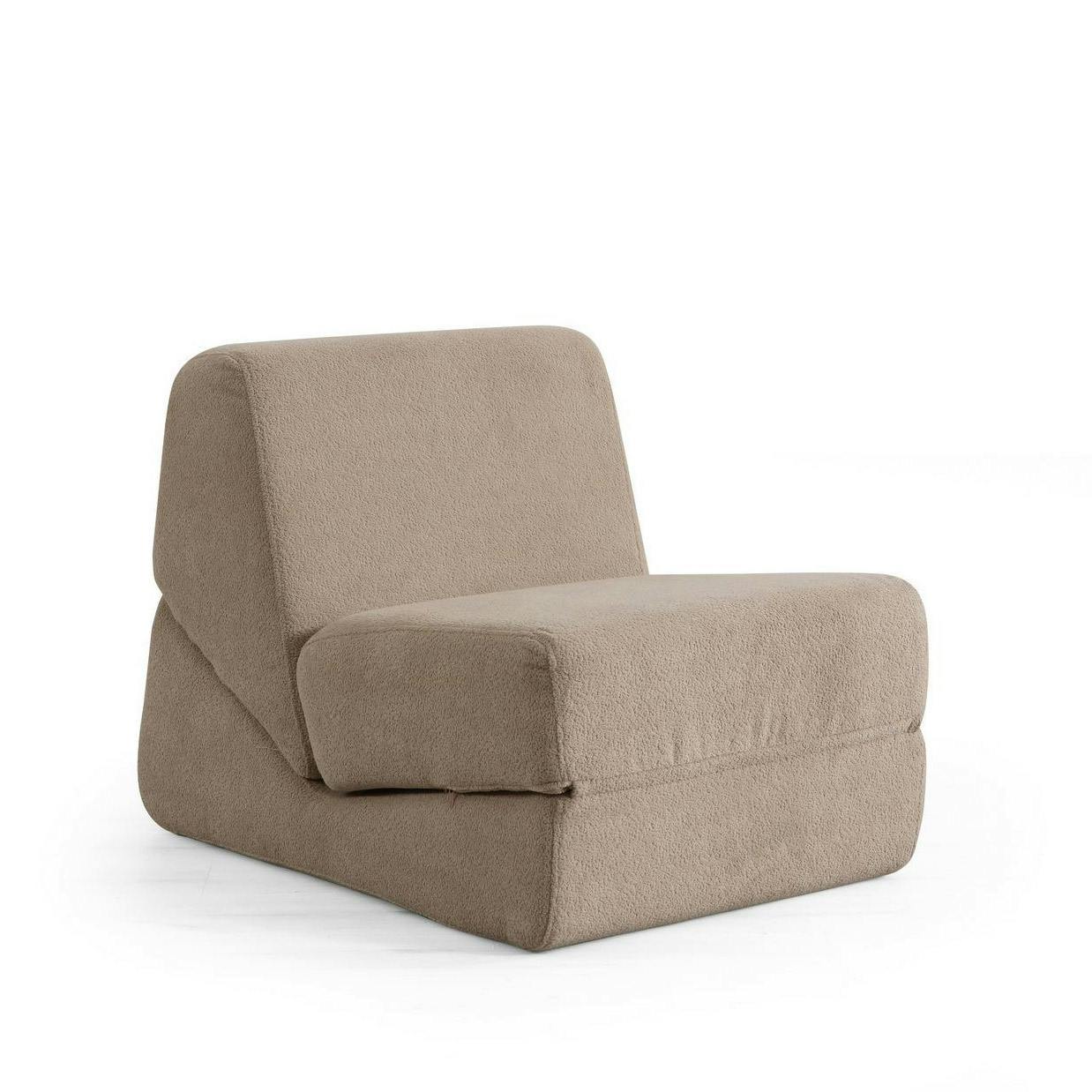 Chauffeuse convertible taupe bouclette, lit d'appoint SAPPO