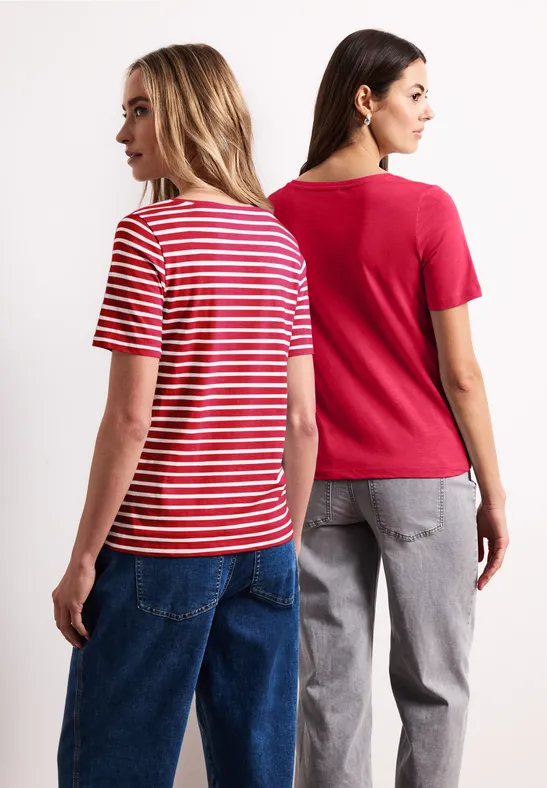 T-Shirts mit rounded V-Neck im 2er-Pack