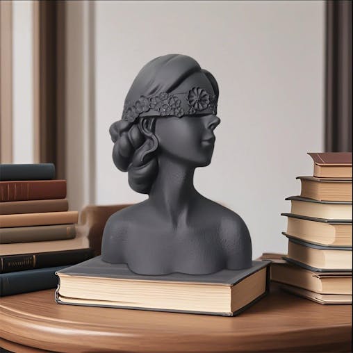 SOGA 36cm Black Resin Sculpture Blindfold Lady Bust Design for Home Decor