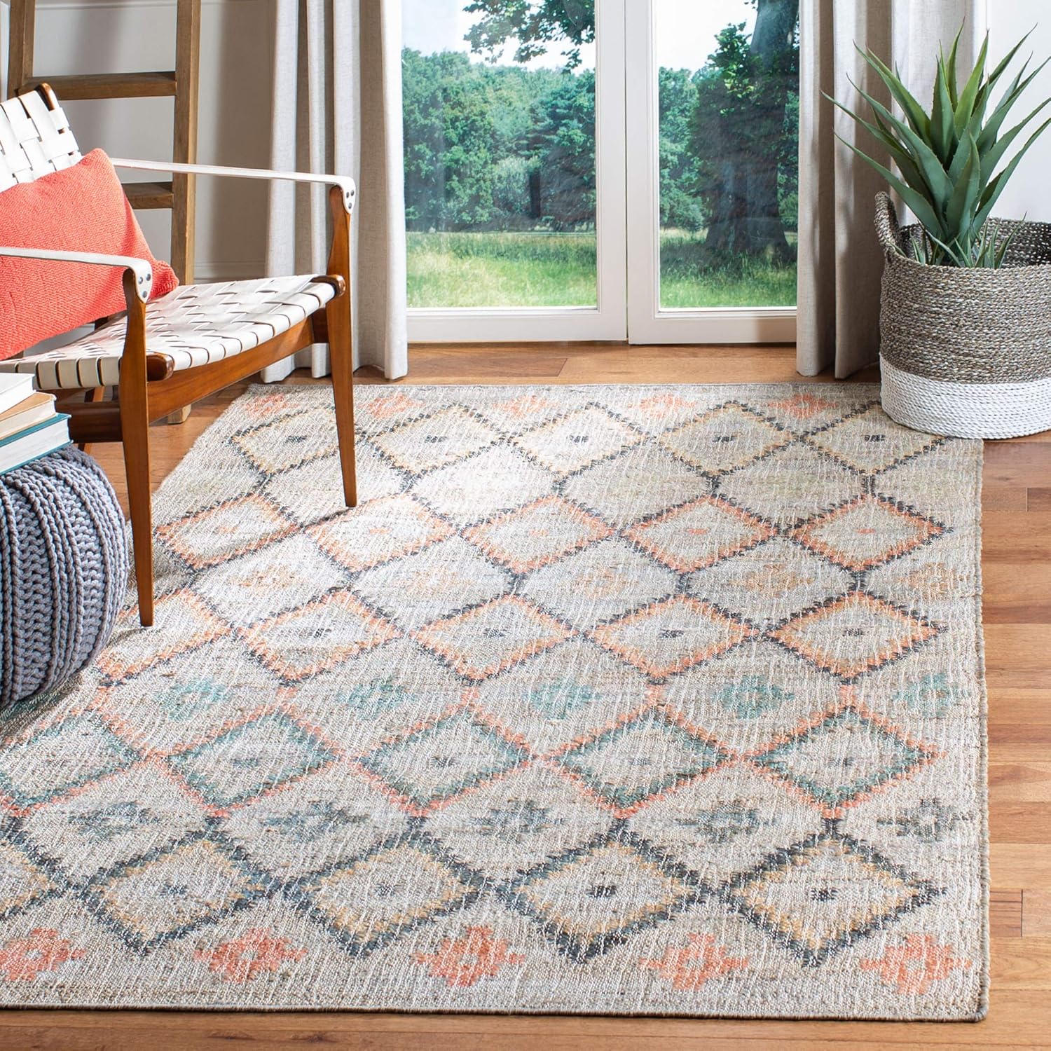 SAFAVIEH Kilim Collection Area Rug - 9' x 12', Beige & Gold, Handmade Moroccan Boho Jute & Cotton, Ideal for High Traffic Areas in Living Room, Bedroom (KLM753G)