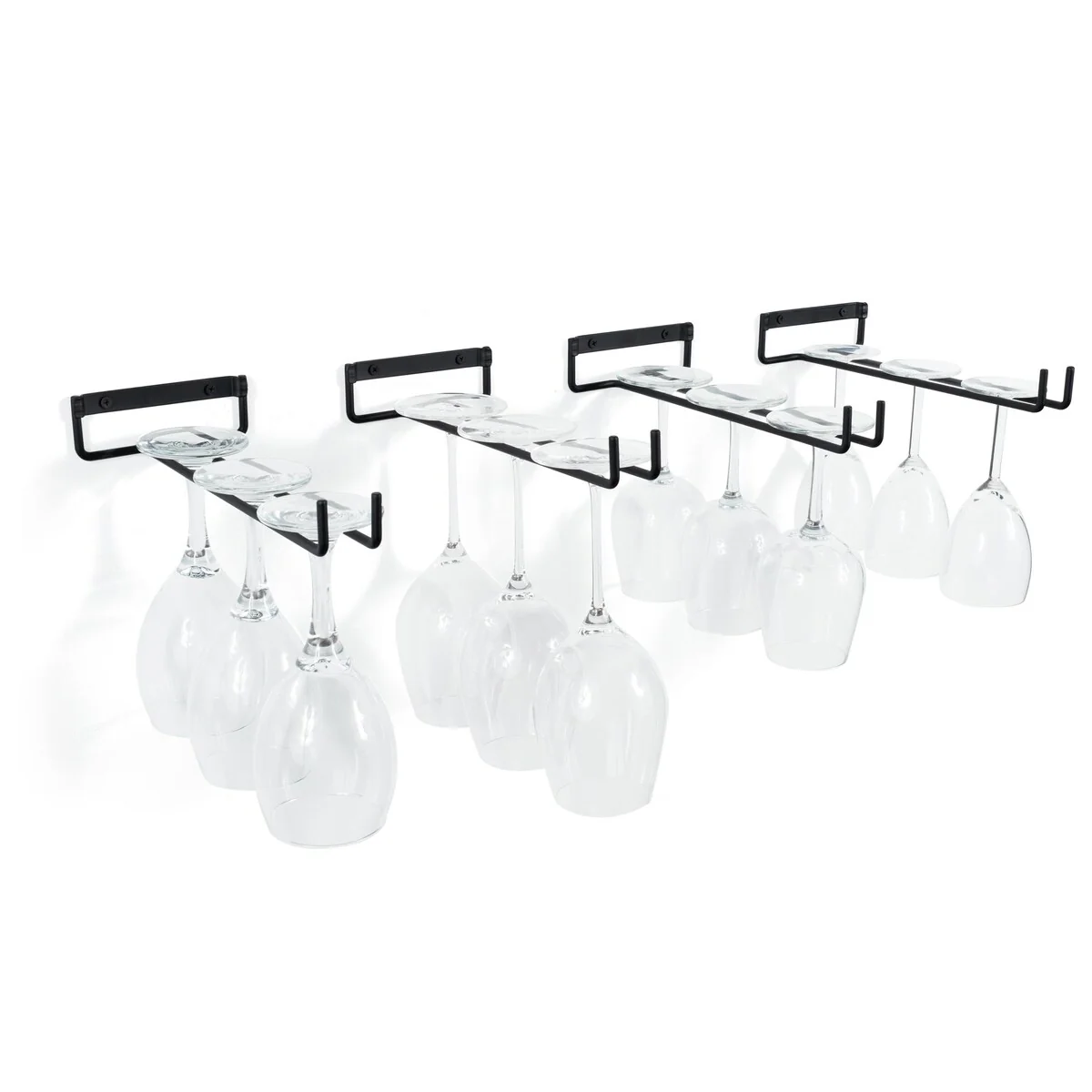 Wallniture Chiraz 11 Glass Rack Wall Mount, Black, Set of 4