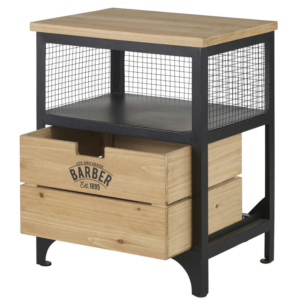 Harvey - Table de chevet 1 tiroir en sapin massif et métal noir