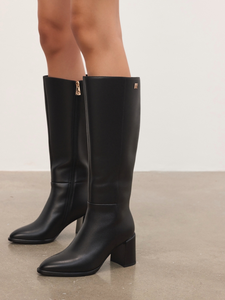 Black leather stiletto boots