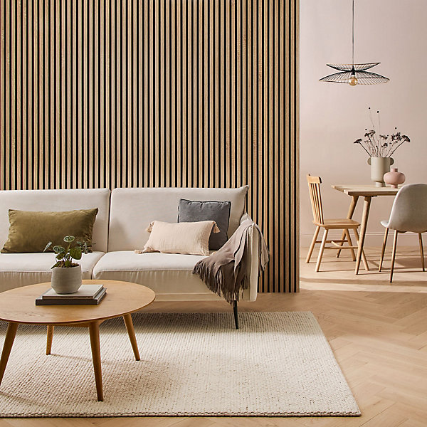 Panneau tasseau mural acoustique décoratif Vertigo en MDF - effet bois chêne clair, H.250 x l.30cm