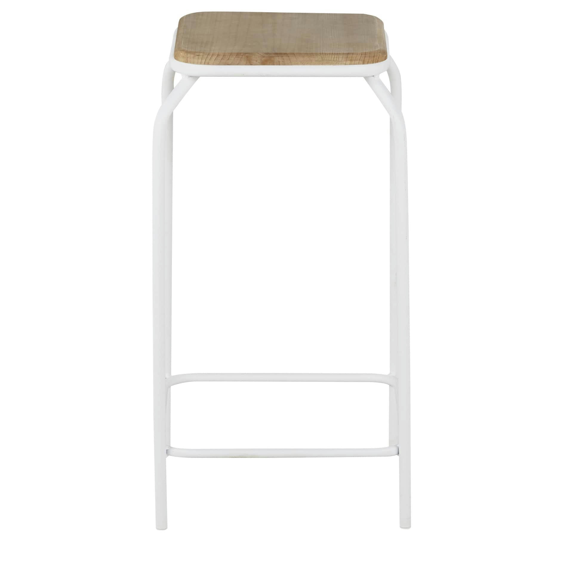 Kraft - Tabourets pour îlot central en métal blanc et bois de sapin (x2) H65