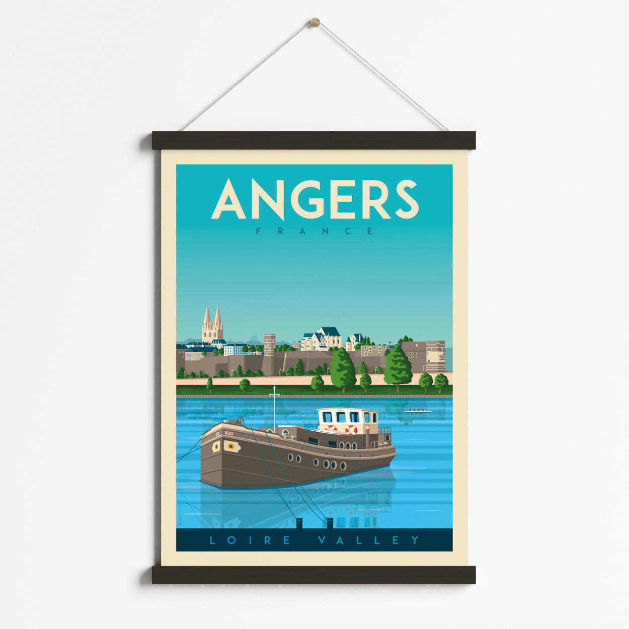 - Affiche Angers France + Cadre Magnétique (Bois Noir) 50x70 cm