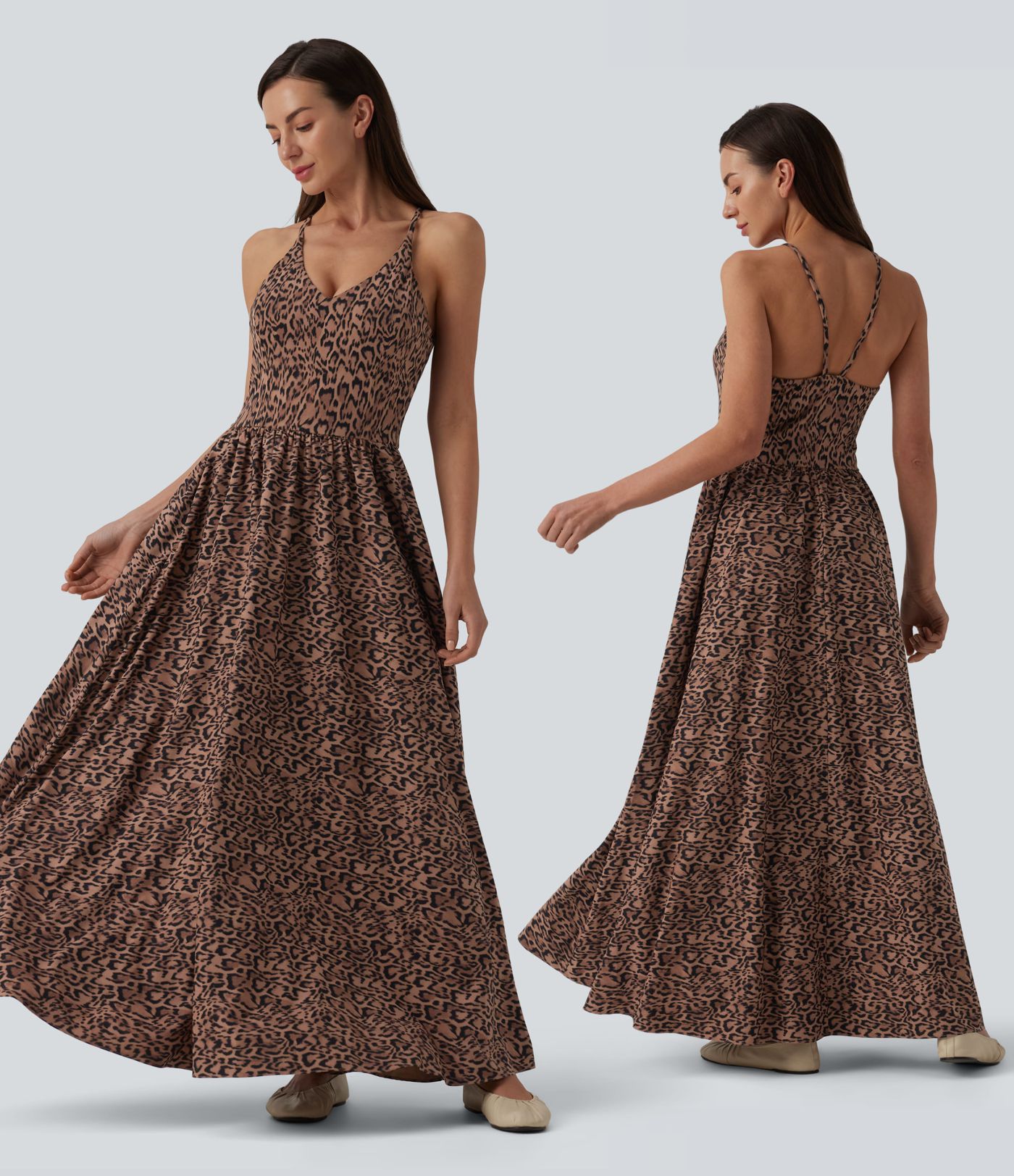 Robe longue fluide décontractée à bretelles avec poches