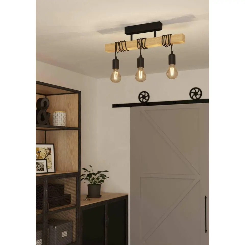 EGLOTownshendPlafondlamp-E27-55cm-Zwart/Bruin