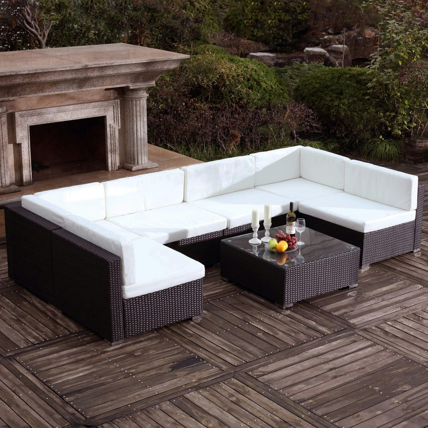 BAHRU - Grand salon de jardin en résine tressée 6 personnes