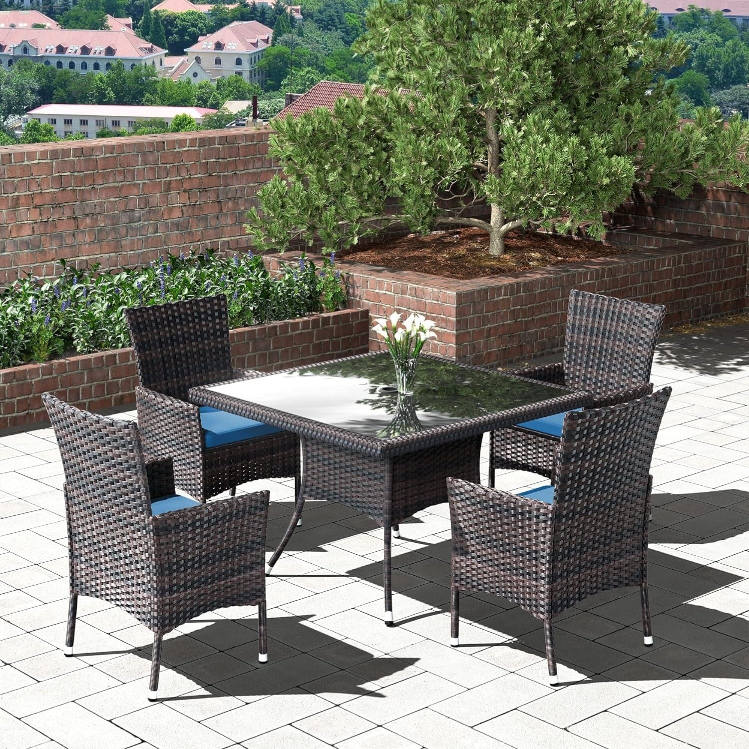 Kullavik Outdoor Dining Set, Rattan Patio Furniture Dining Table & Chairs