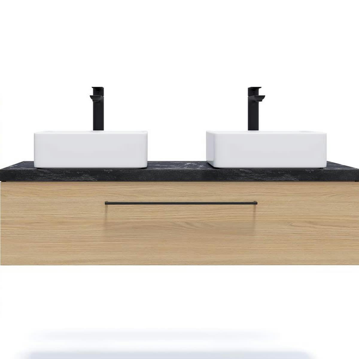 GLASGOW - Meuble salle de bain 2 vasques posées 120cm 1 tiroir Chêne