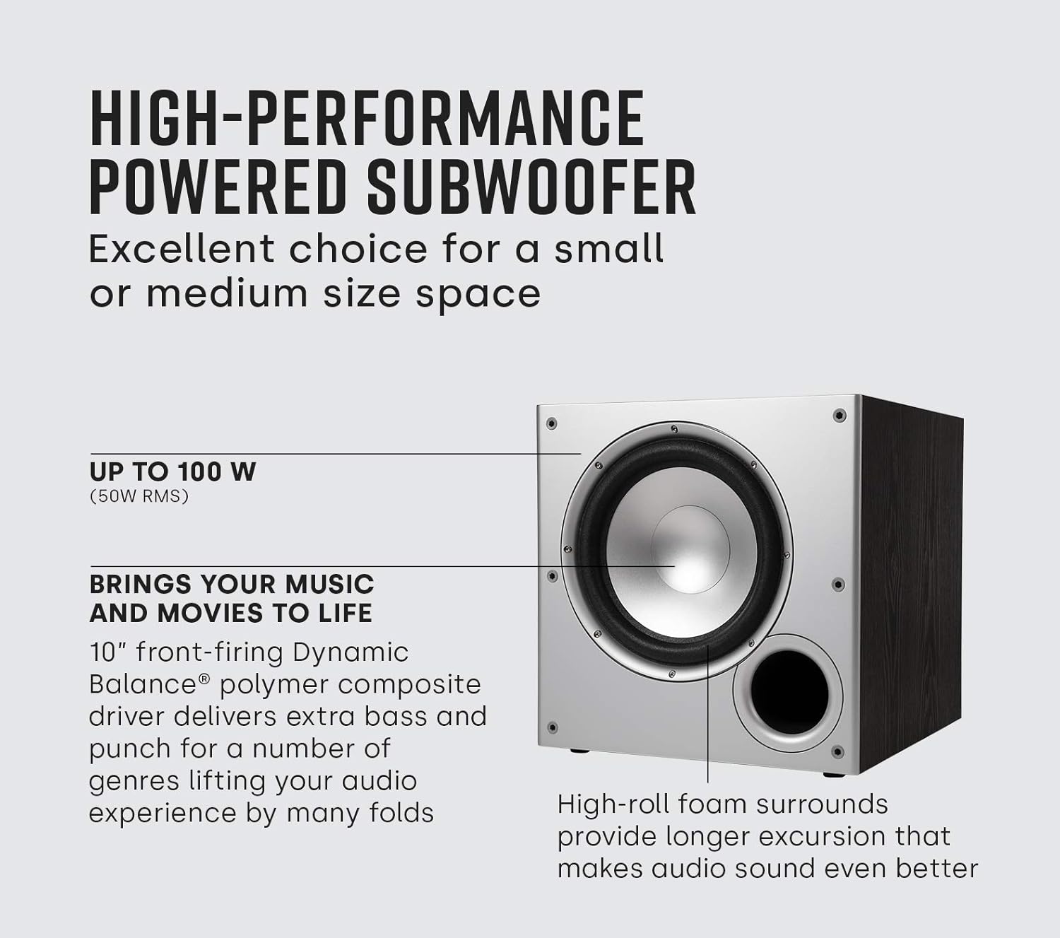 Polk Audio PSW10 10 Powered Subwoofer Home Audio – Power Port Tech  Up to 100 Watts  Big Bass in Compact Design  Easy Setup with Home Theater  Timbre-Matched with Monitor & T-Series Polk Speakers