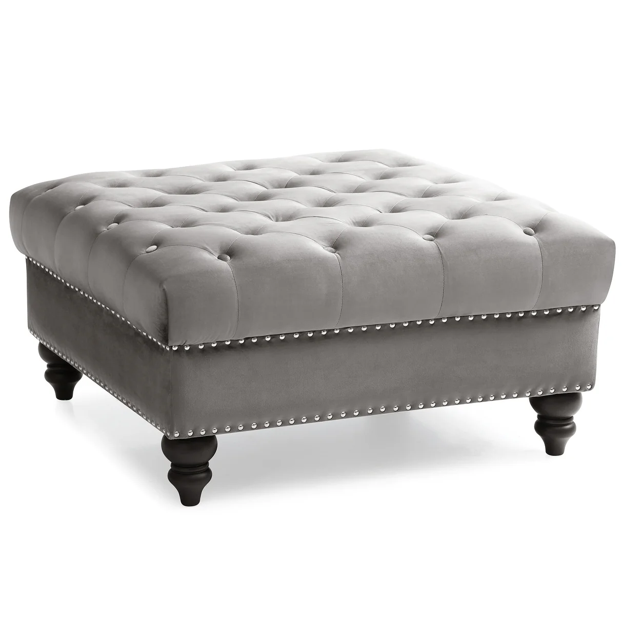 Velvet Upholstered Tufted Ottoman - 35 - Dark Gray