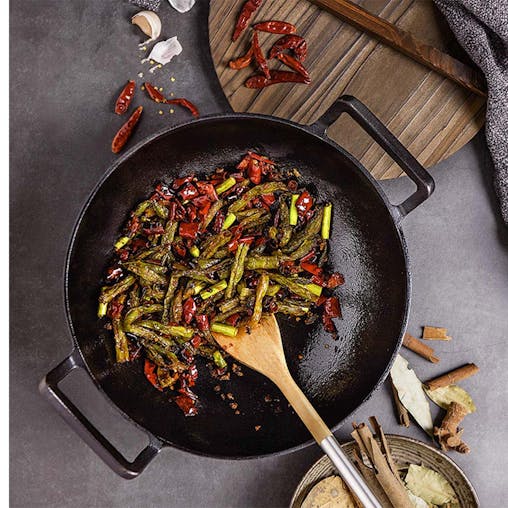 SOGA 32cm Commercial Cast Iron Wok FryPan Fry Pan with Double Handle