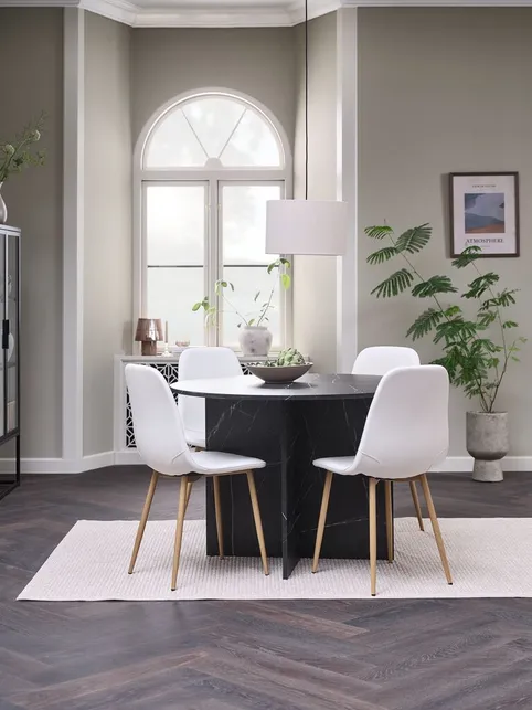 KRONDAL Ø110 bord marmor + 4 JONSTRUP stole hvid