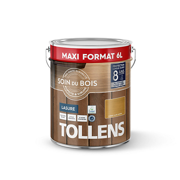 Lasure extérieure Soin du bois Tollens effet chêne clair satin 6L