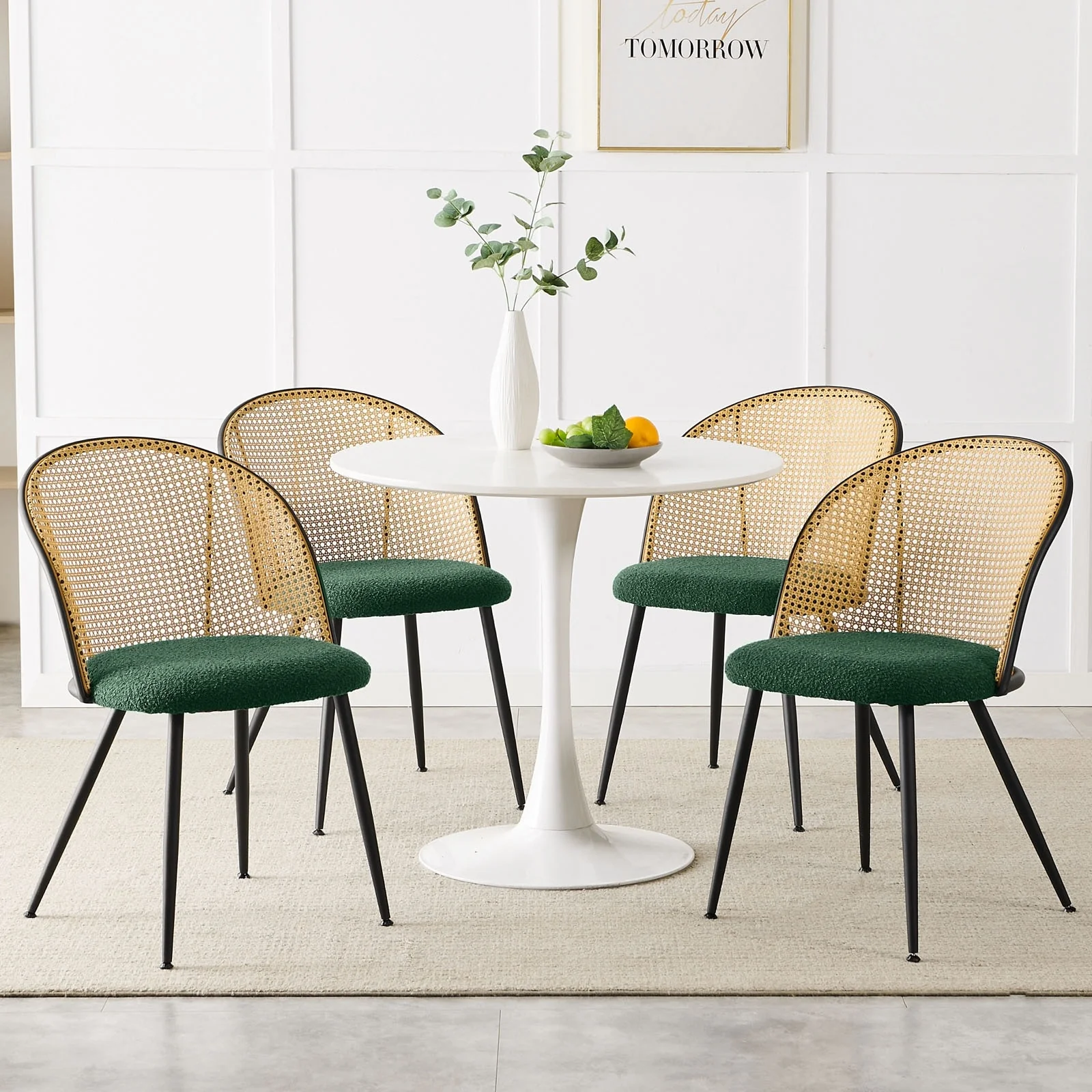 Modern Upholstered Rattan Dining Chairs Set of 2/4