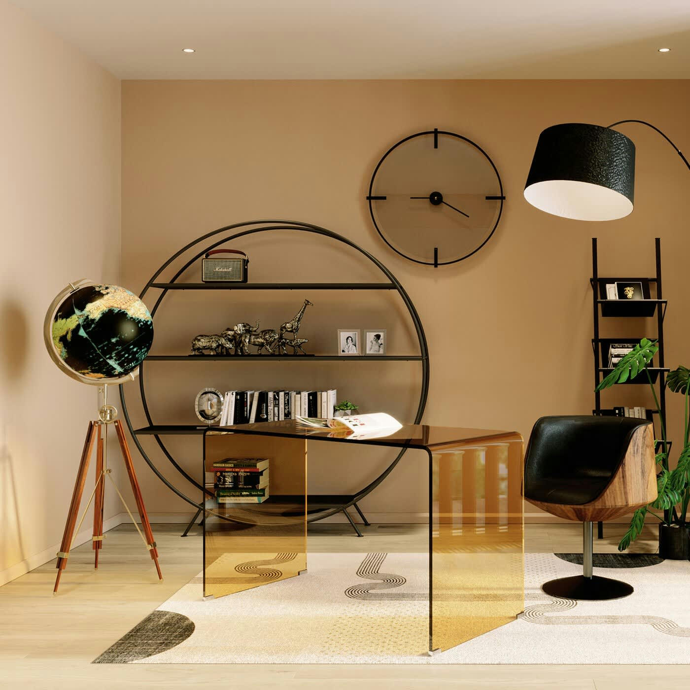 MASON - Etagère ronde noire en acier et acacia massif noir