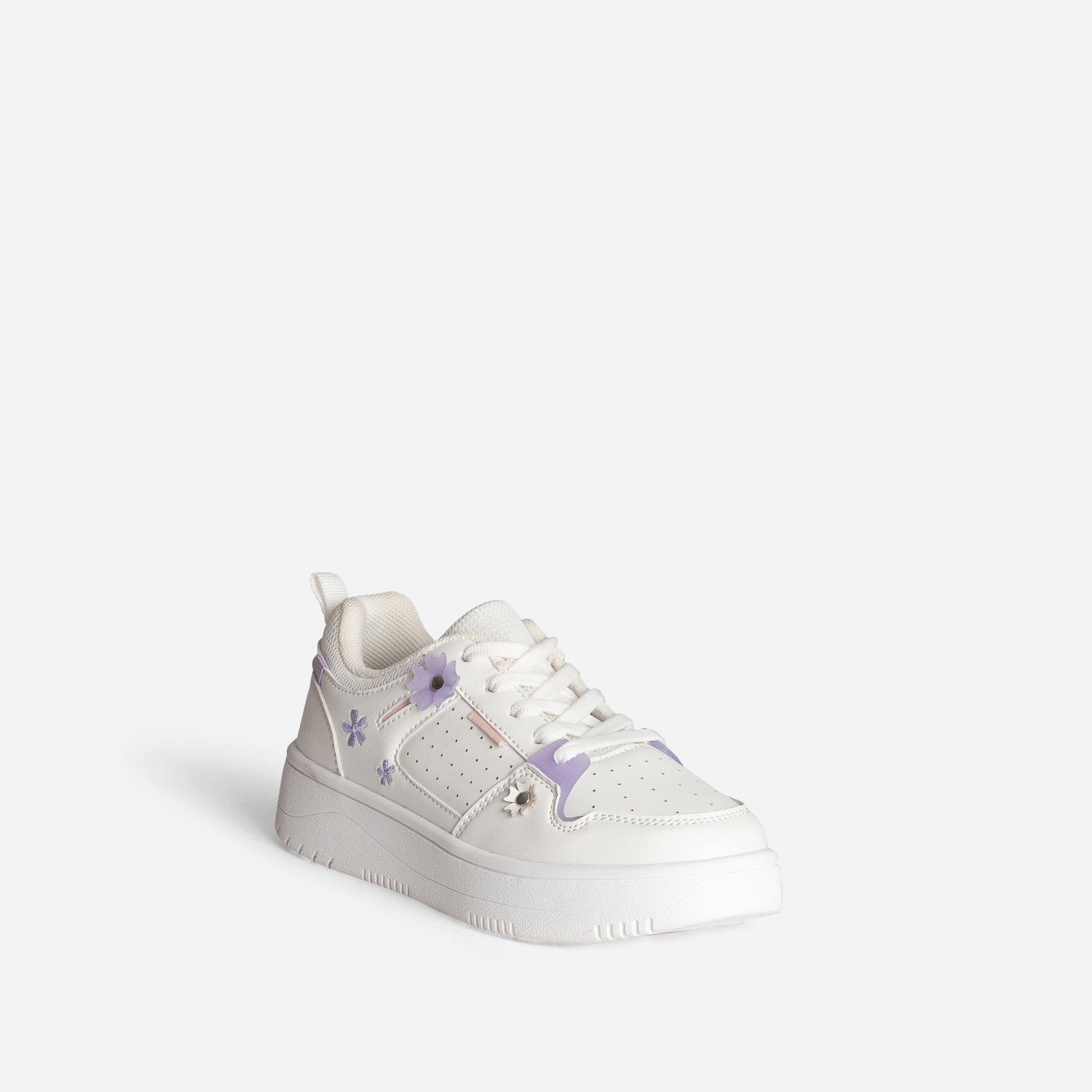Tennis BUGGY blanche détails fleurs