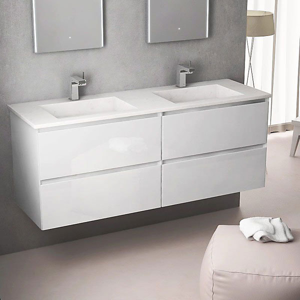 Ensemble Meuble de salle de bains Inglet 140cm Blanc laqué