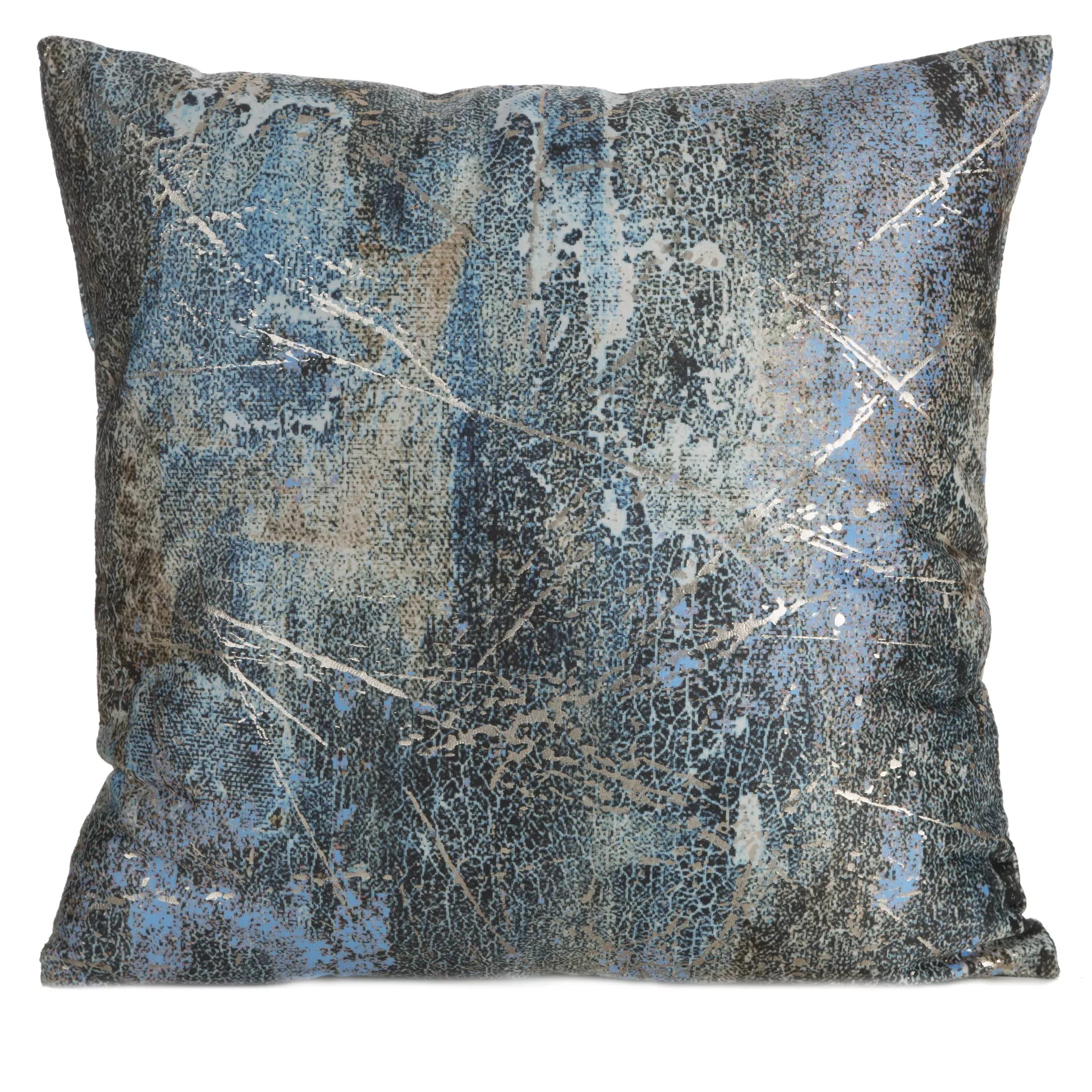 Poszewka na poduszkę 45x45 cm welwetowa turkusowa zdobiona metalicznym wzorem ESTER