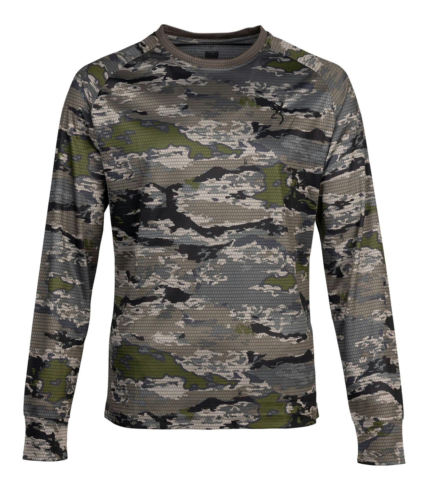 Browning SM916 Cotton Crew Neck Long Sleeve Shirt for Hunting/Hiking, Camo