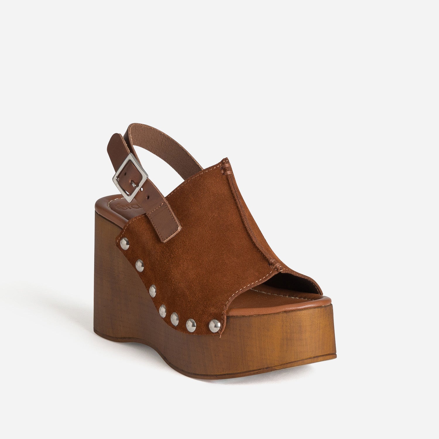 Sandale compensée cognac cuir velours