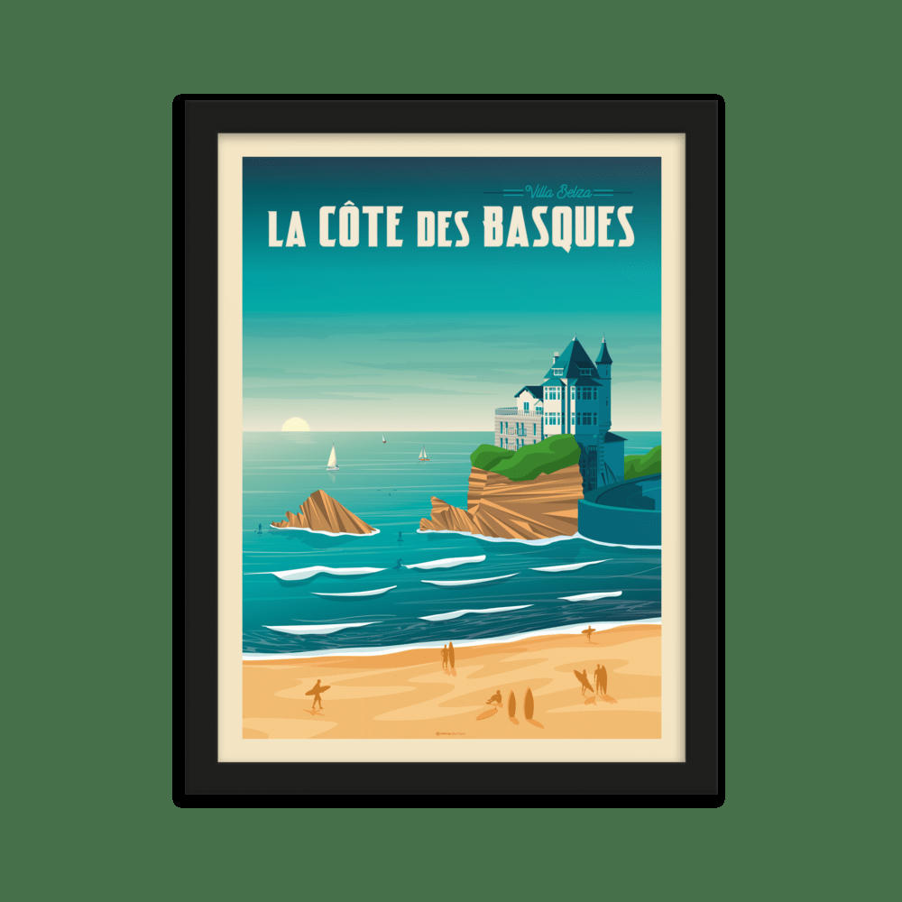 - Affiche Biarritz France + Cadre Bois noir 21x29,7 cm