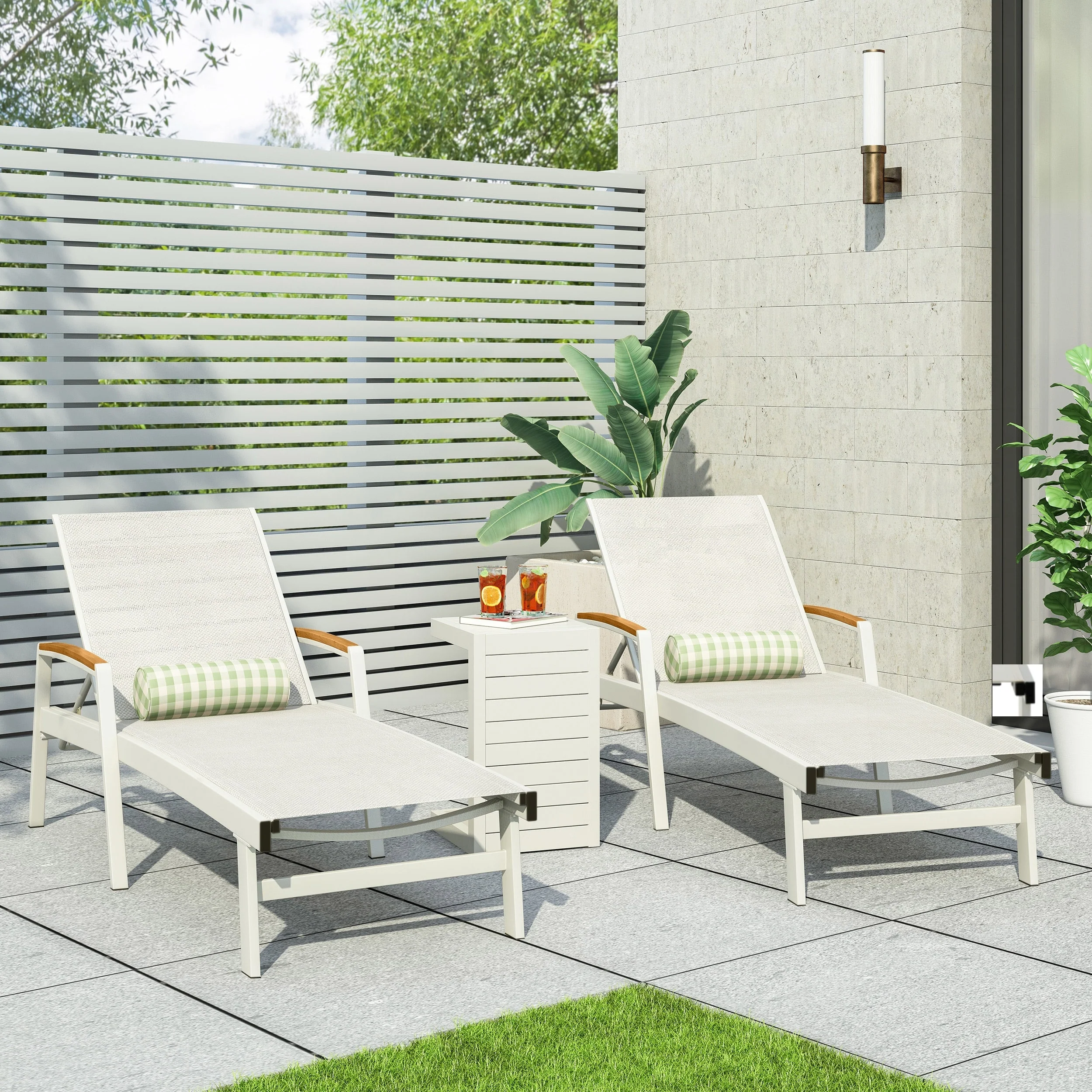 Oxton Outdoor Aluminum Chaise Lounge Set with C-Shaped End Table by Christopher Knight Home