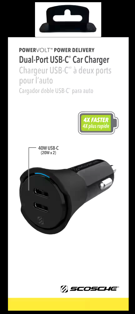 SCOSCHE PowerVolt 40W 2-Port USB Type-C Car Charger for standard USB-C Devices