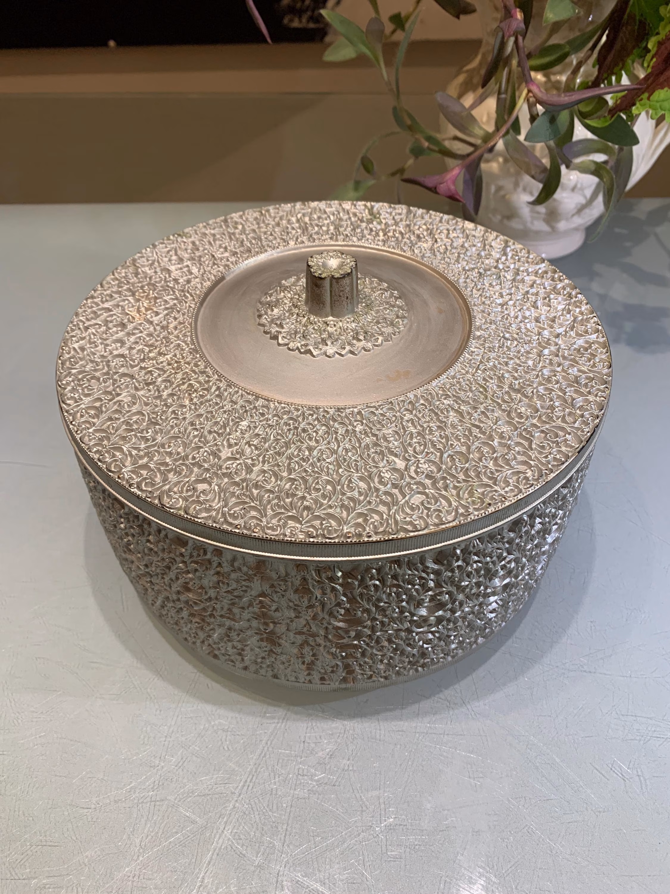 Vintage Hollywood Regency Silver Toned Filigree Sewing Box - Circa 1960