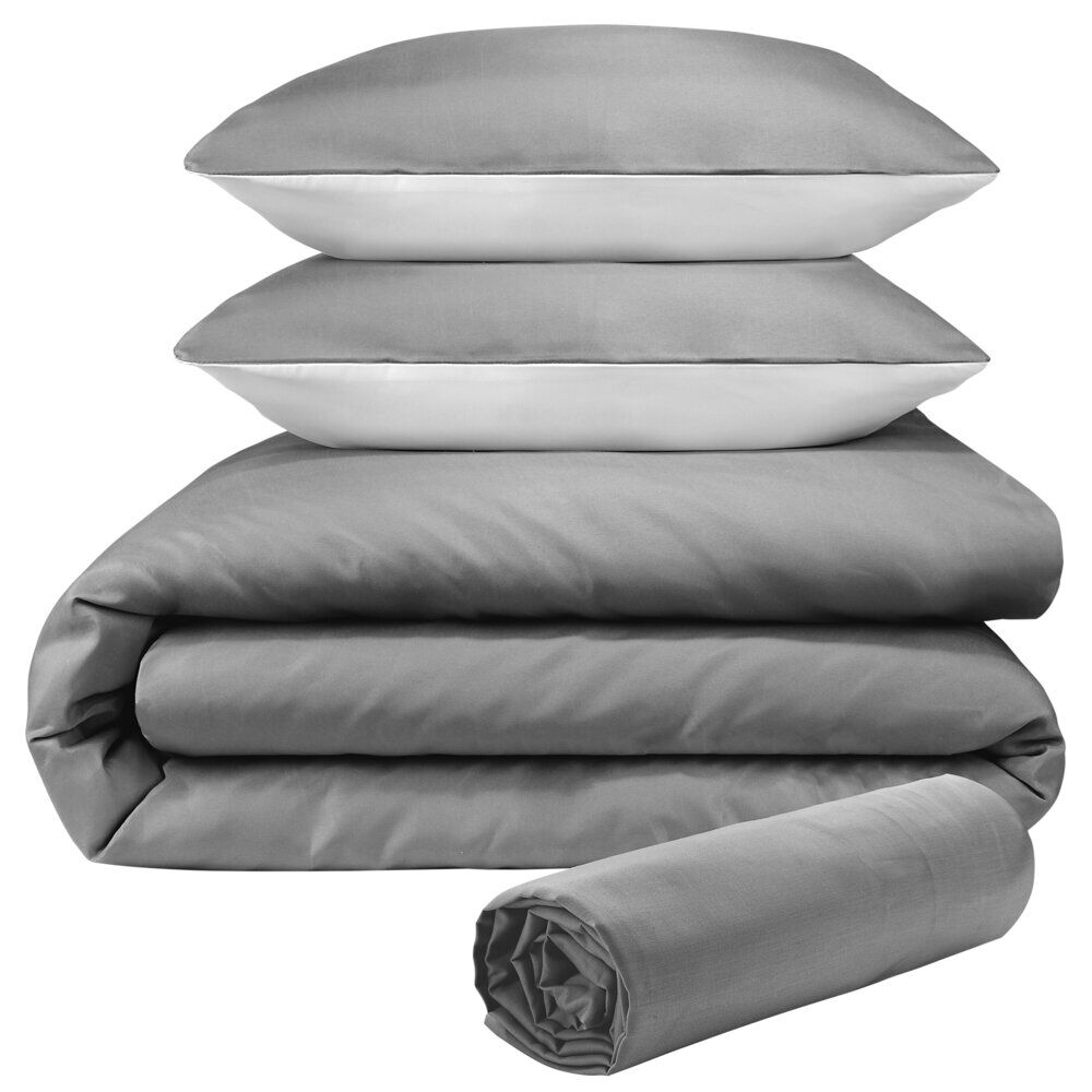 Parure de lit 220x240cm 2 personnes unie avec drap housse 4 pièces (3 modèles)