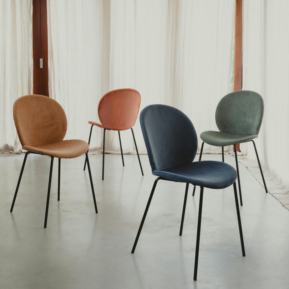 BONNET - Lot de 2 chaises en velours côtelé et métal ardoise