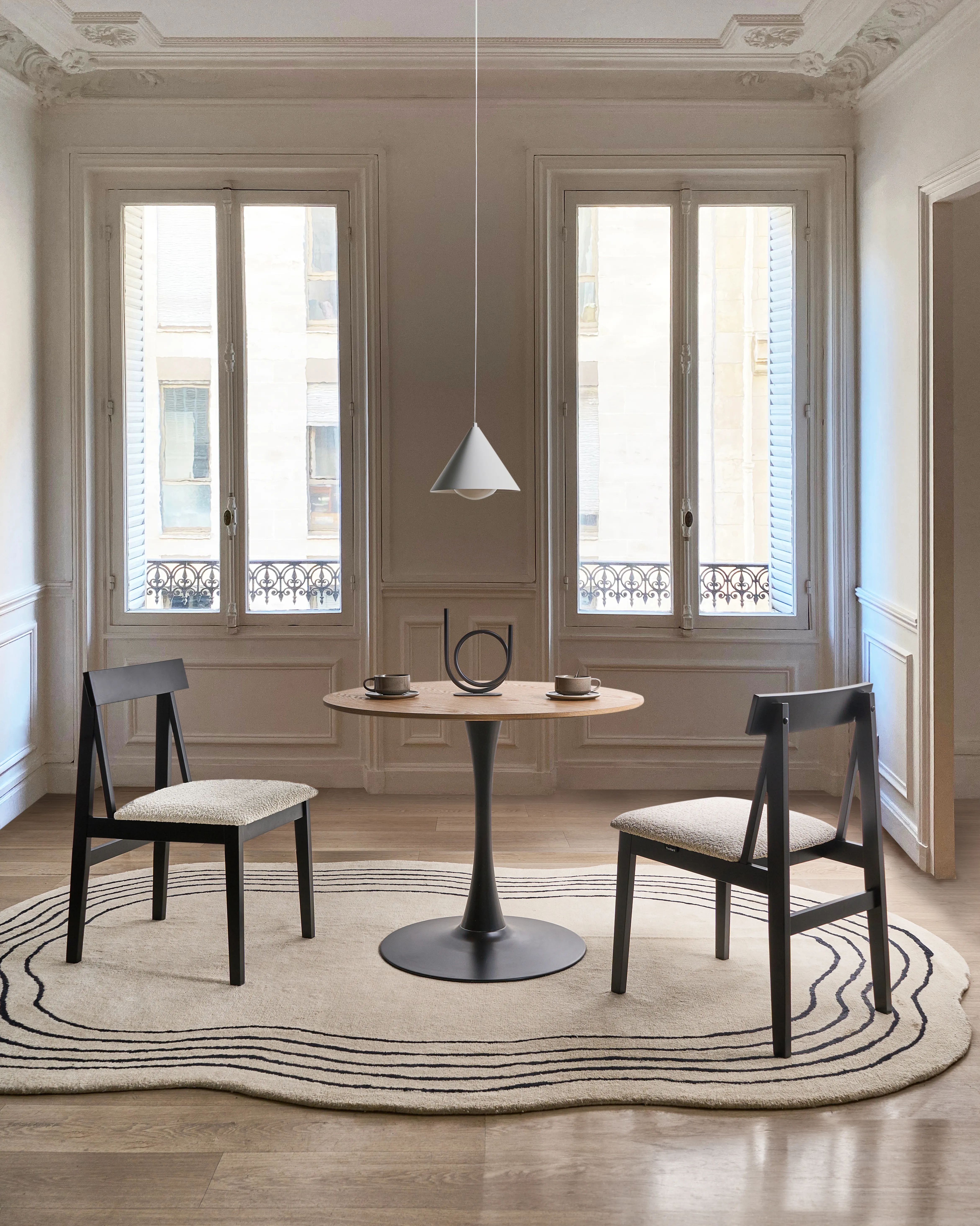 Set of 2 Dining Chairs ISLE Wood Black/ Beige
