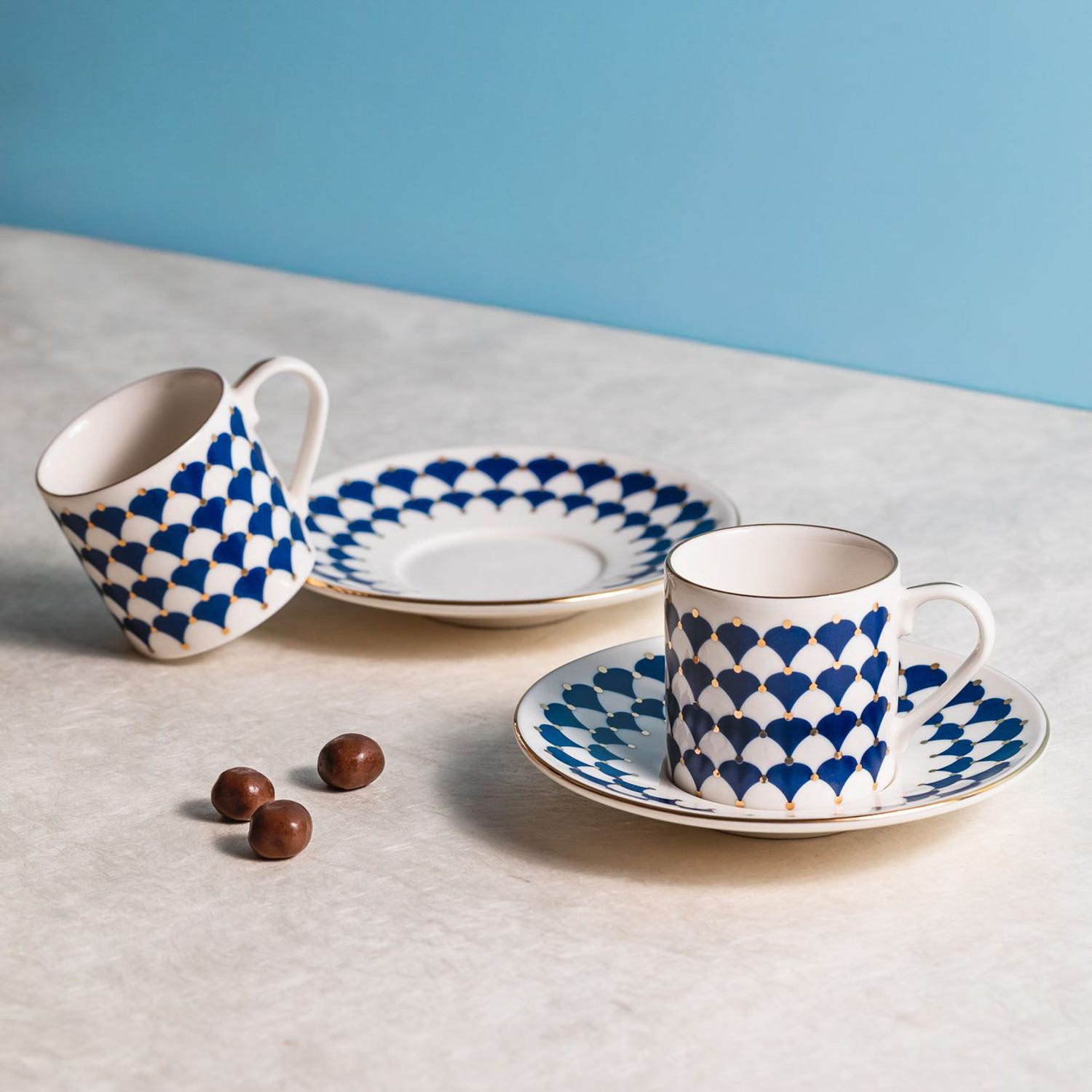 Set 2 tazzine da caffè con piattino Peyda blu
