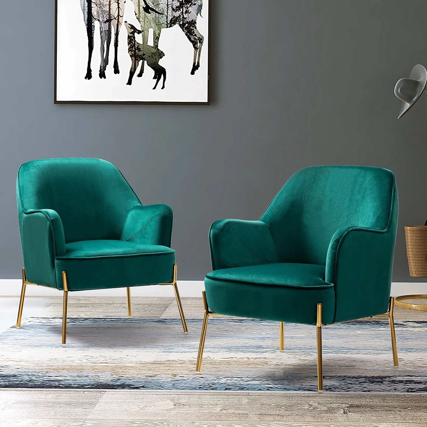 Marina Modern Velvet Accent Chair with Golden Legs Set of 2 by HULALA HOME
