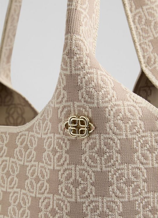 Avaline Taupe Jacquard Knit Tote