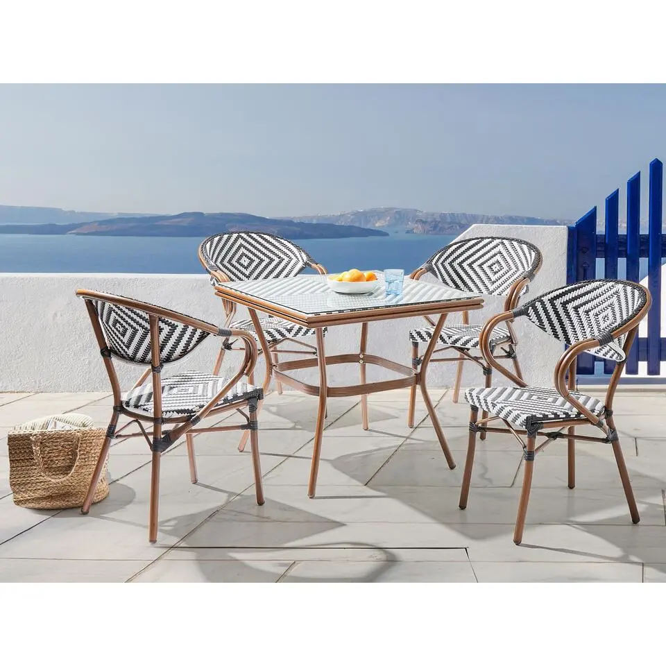 CASPRI - Tuintafel - Wit/Zwart - 80 x 80 cm - PE rotan