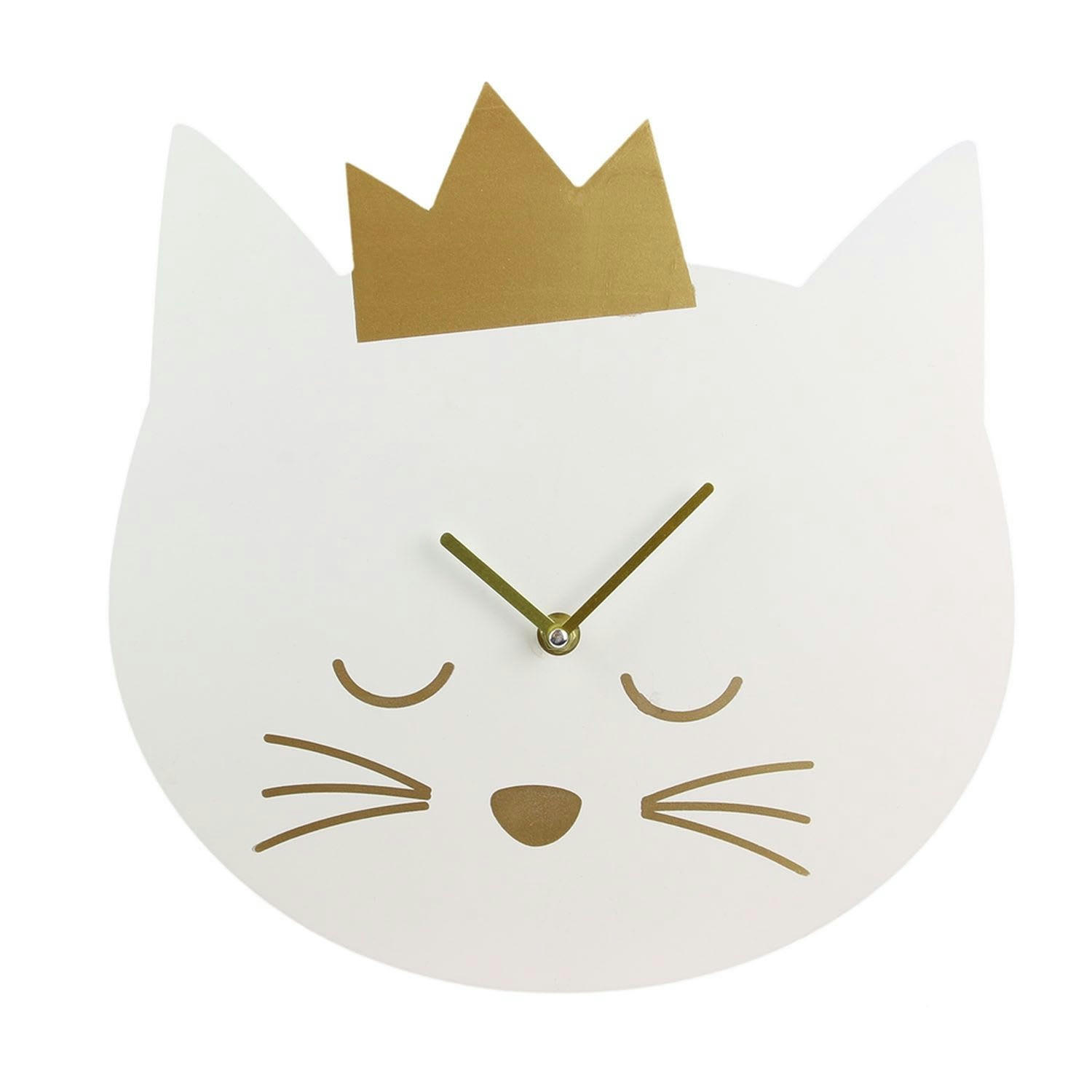 PRINCESSE - Horloge murale enfante chat diam. 30 cm blanc